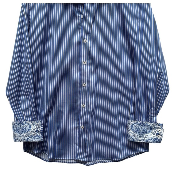 Robert Graham Striped Paisley Flip Cuff Button Down Dress Shirt Size XL - Picture 4 of 10